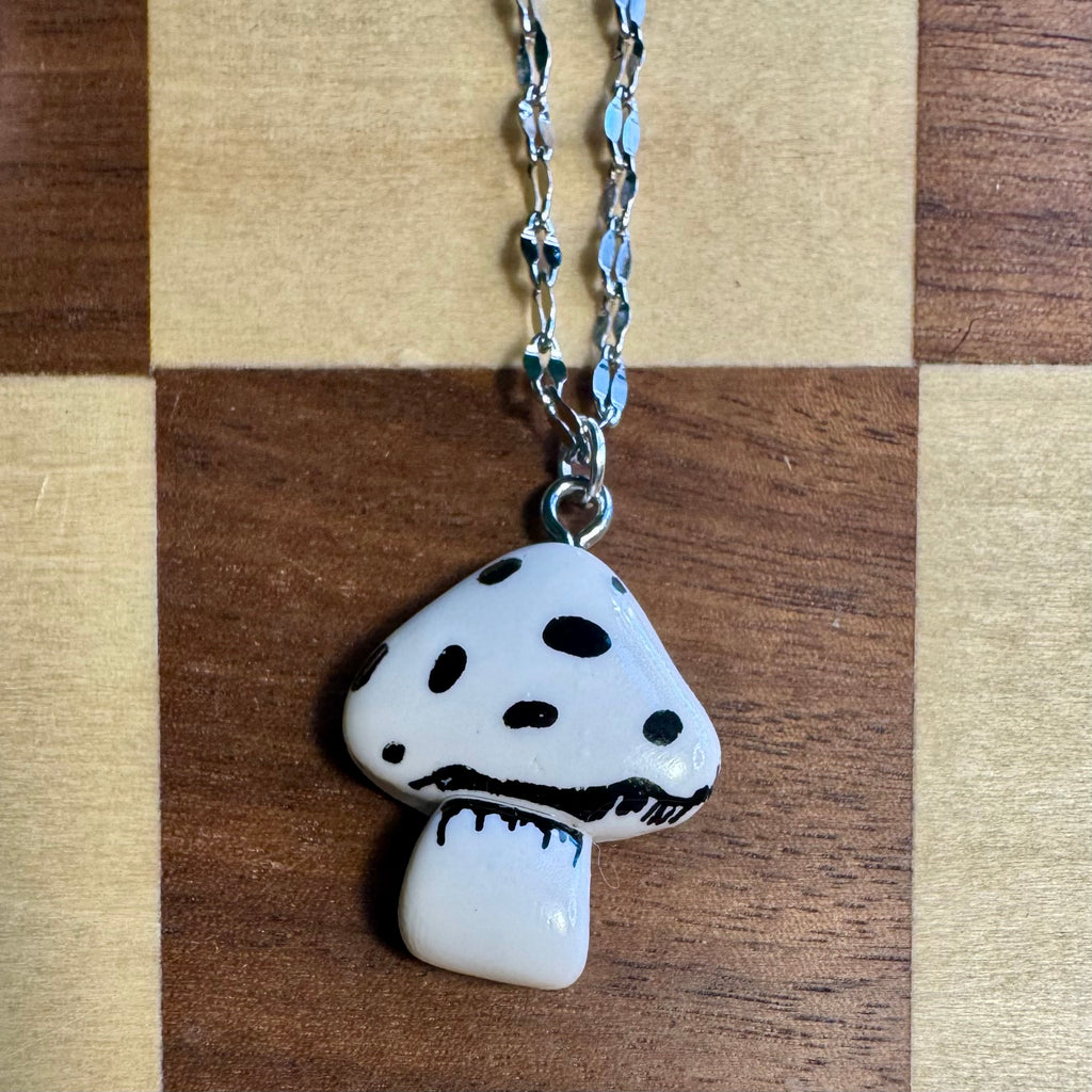 Spotted Shroom Necklace — Black & White Mushroom
