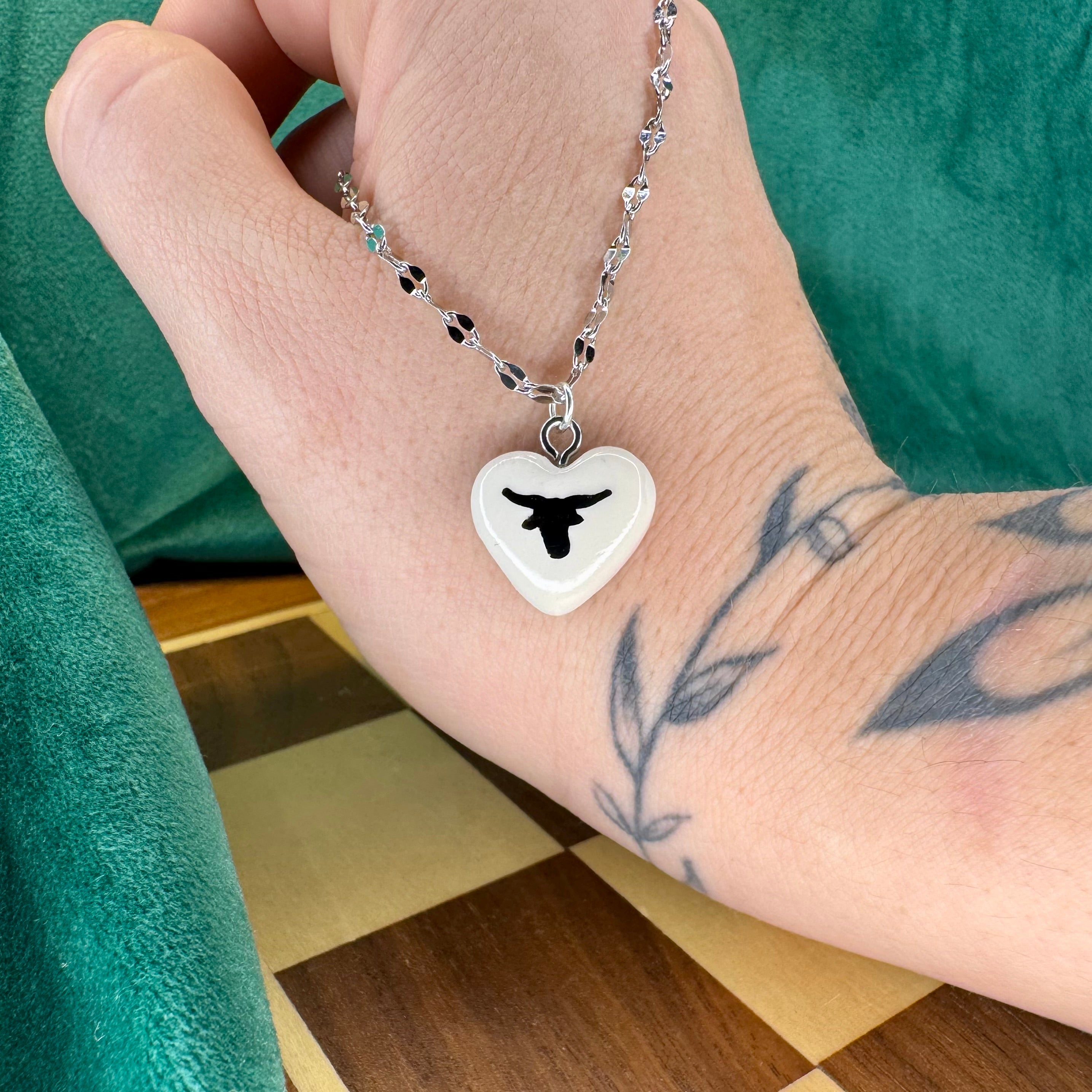 Texas Heart Necklace — Longhorn Charm