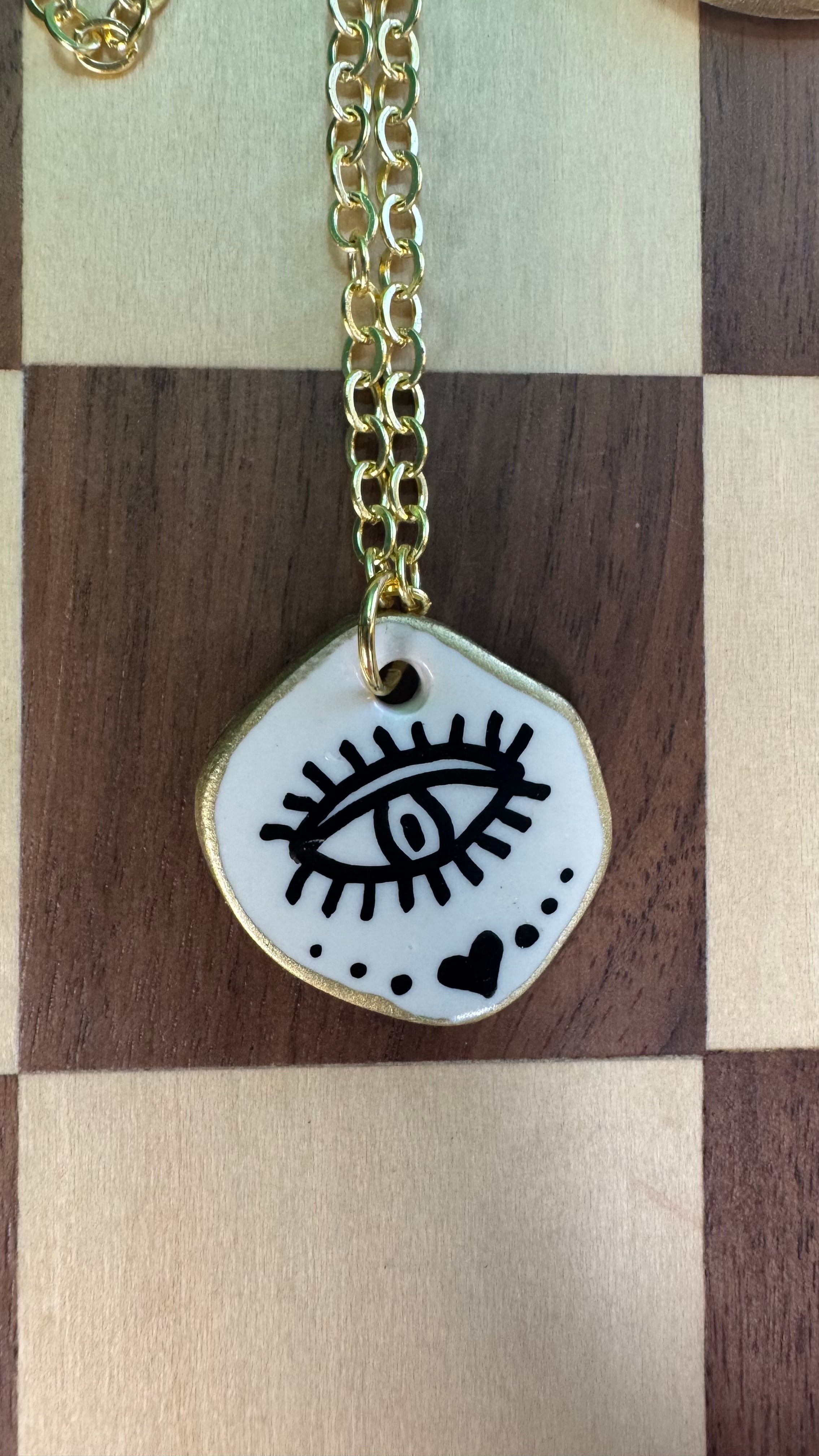 Watchful Heart Necklace — Hand-Drawn Eye Charm