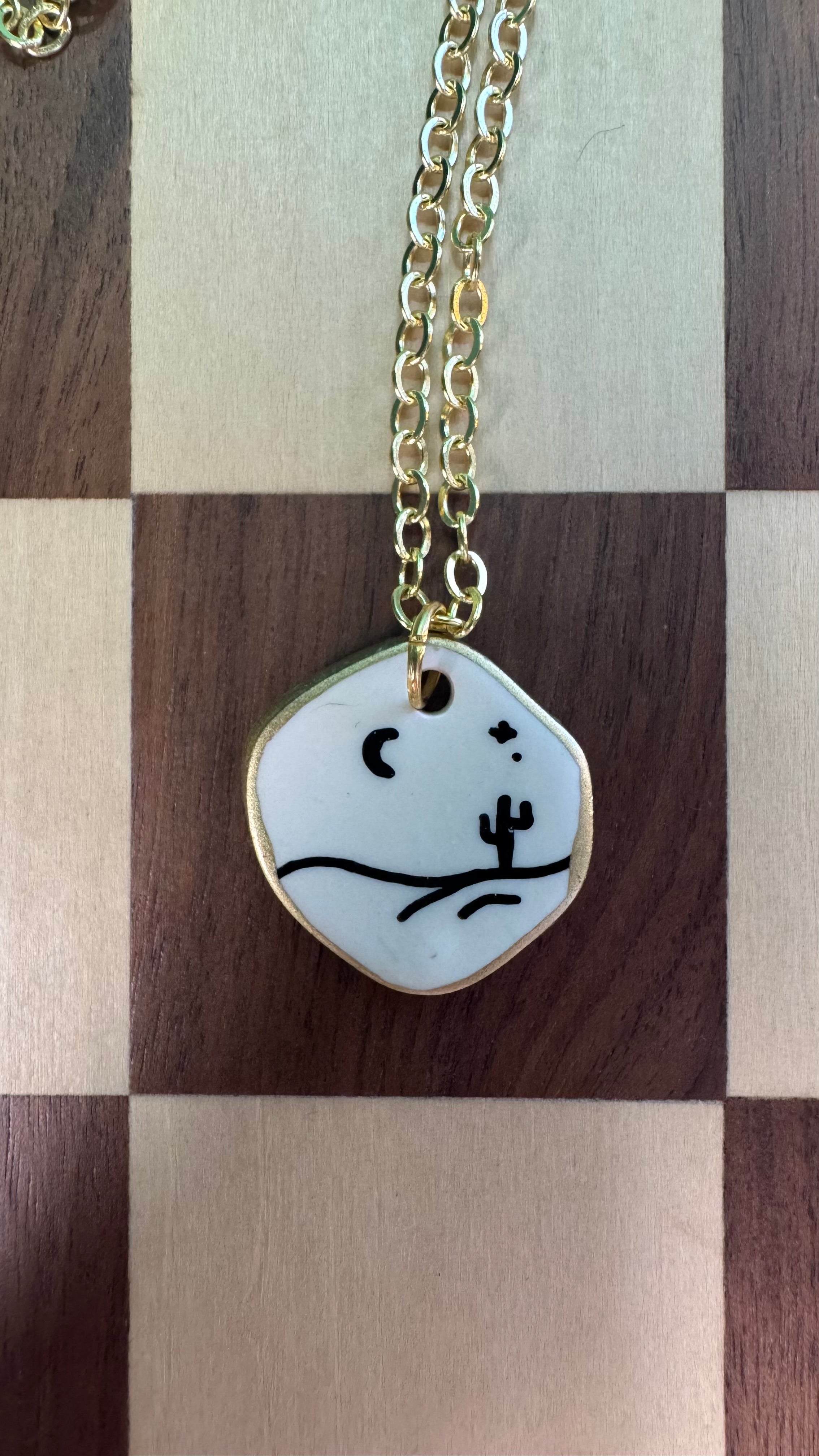 Desert Night Necklace — Moon & Cactus Charm