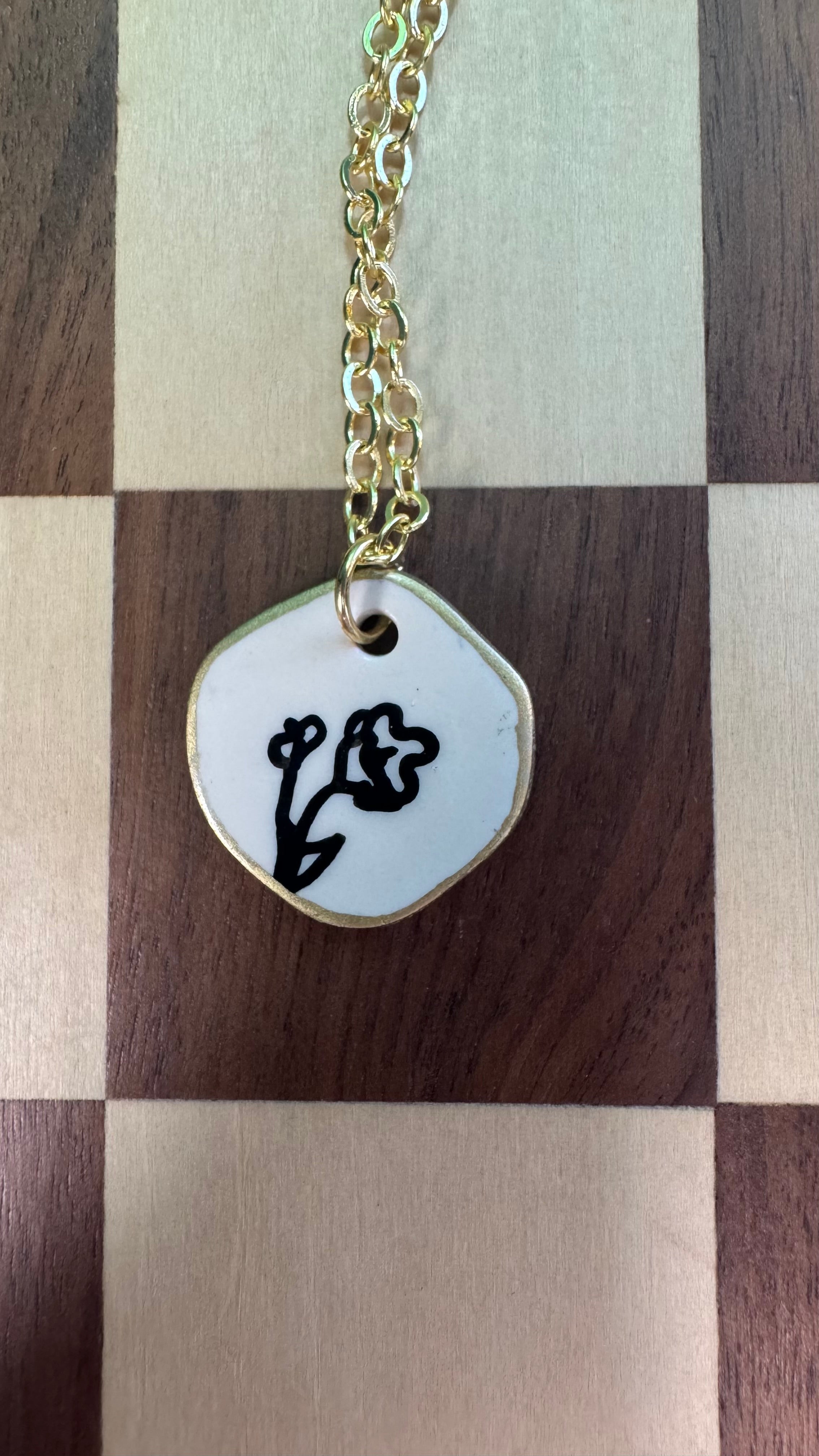 Twin Bloom Necklace — Hand-Drawn Flower Pendant