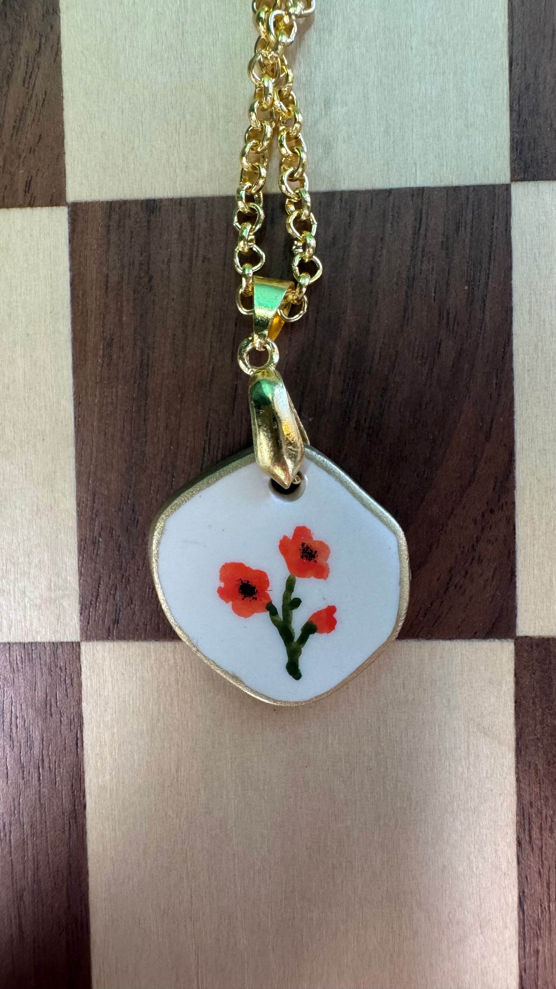 Wild Poppy Necklace — Hand-Painted Floral Charm