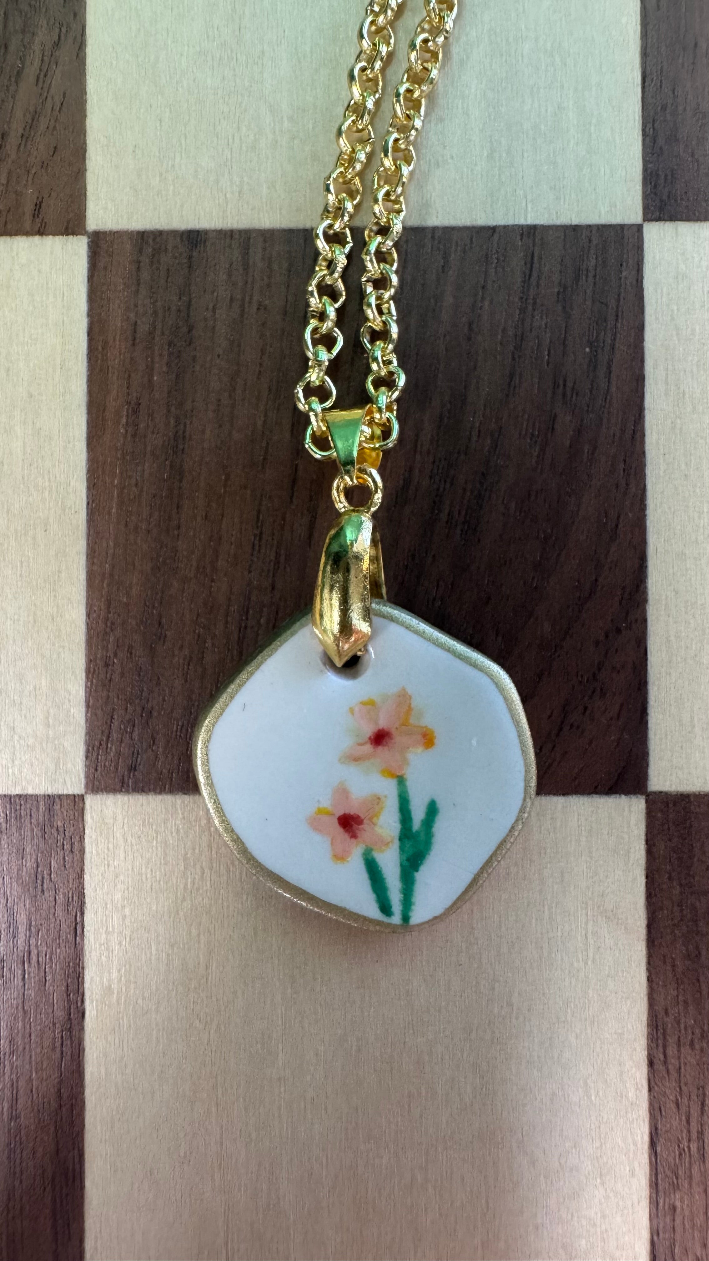 Spring Whisper Necklace — Hand-Painted Flower Pendant