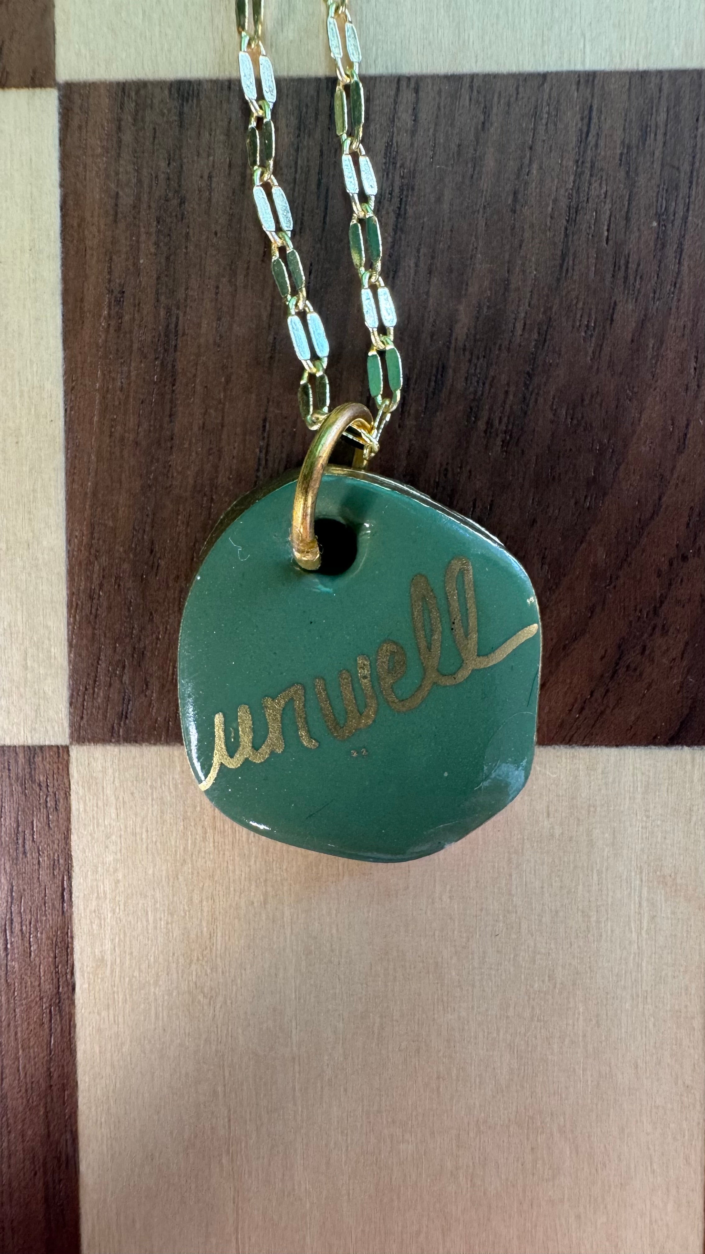 Unwell Necklace — Gold Script Mood Pendant